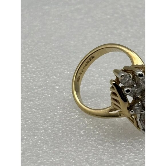 Vintage Ring Cubic Zirconia Cluster Marquis 14 KT. Gold Plated Yellow White Gold - Picture 12 of 15
